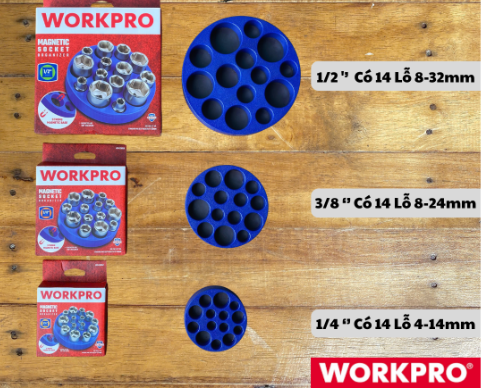 Khay xếp đầu tu&yacute;p (khẩu) 1/4inch h&igrave;nh tr&ograve;n đế từ t&iacute;nh Workpro WP433057
