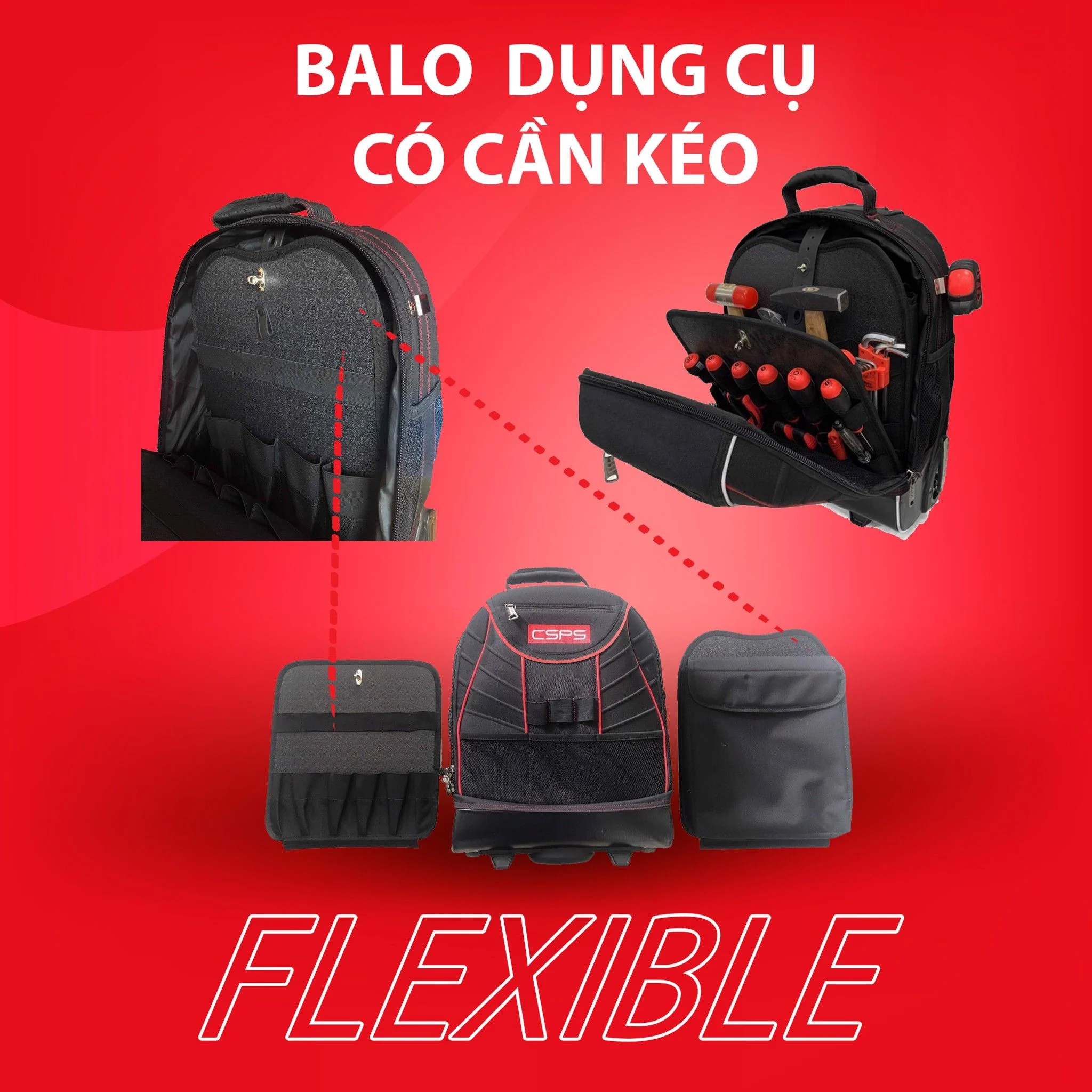 Balo dụng cụ c&oacute; cần k&eacute;o 36cm CSPS VNRB036101