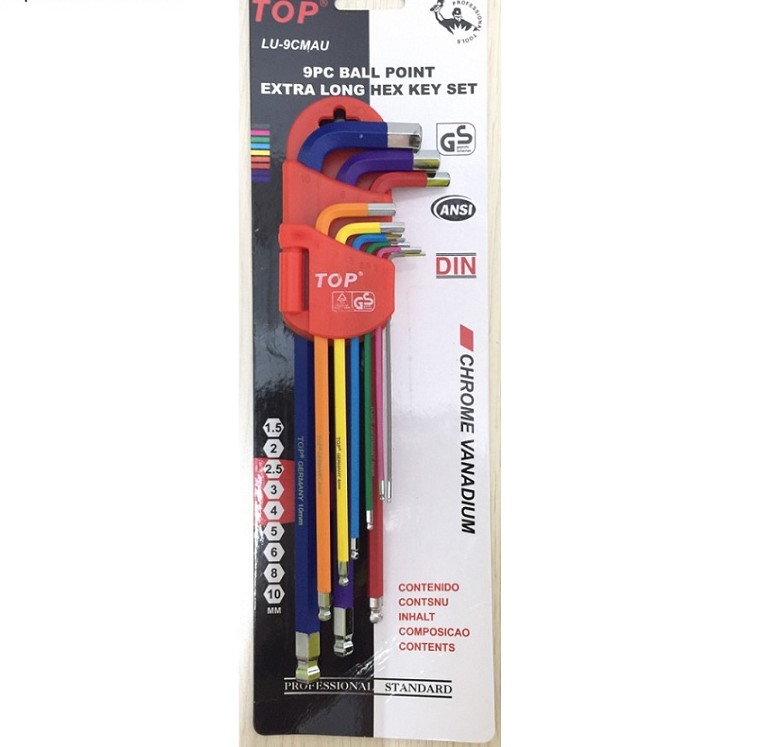 Bộ lục giác đầu bi 9 món dài nhiều màu sắc- TOP LU-9CMAU
