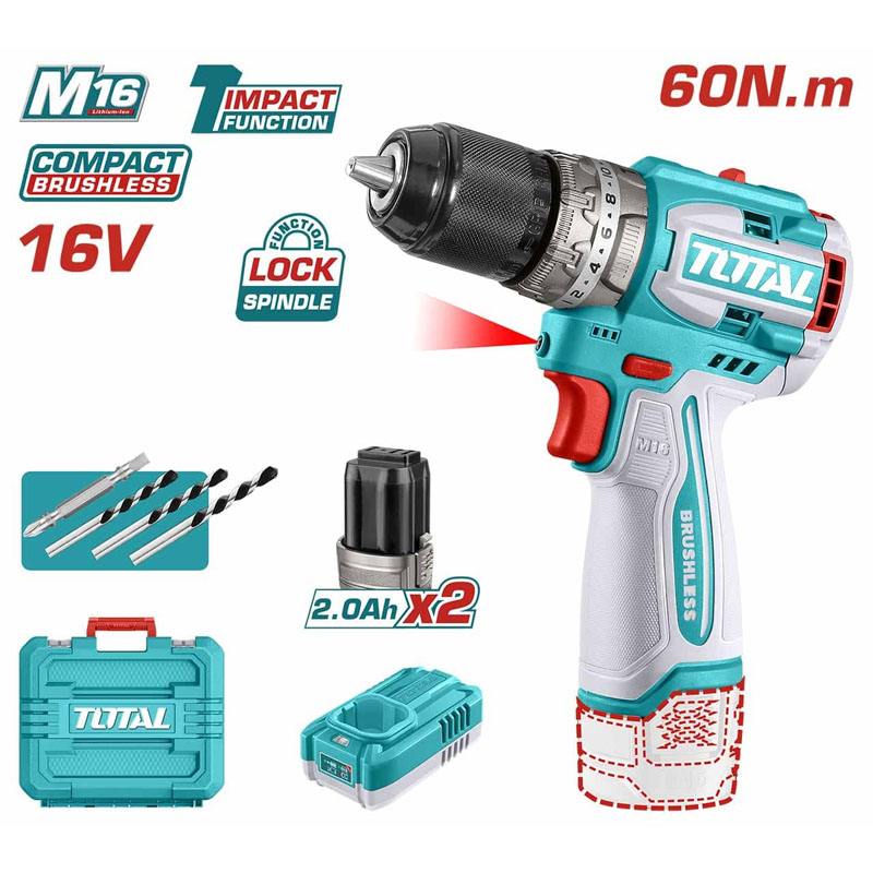 M&aacute;y Khoan B&uacute;a Kh&ocirc;ng Chổi Than D&ugrave;ng Pin 16V Total TIDLI16682