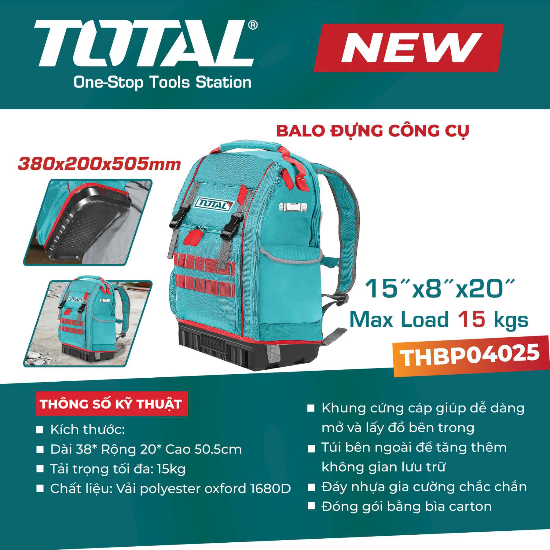 Balo đựng đồ nghề cao cấp TOTAL THBP04025